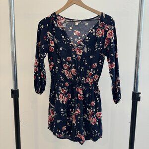 Aeropostale Cape Juby Navy Floral Printed Romper Size Small